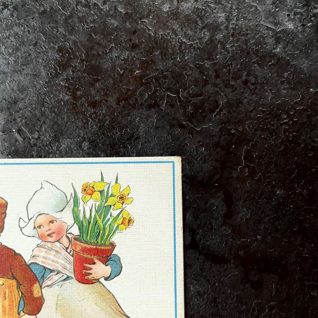Raphael Tuck & Sons ★ Dutch Easter ★ アンティーク ポストカード 1915年 イースター オランダ 女の子 男の子 ウサギ ヒヨコ 絵葉書_画像5