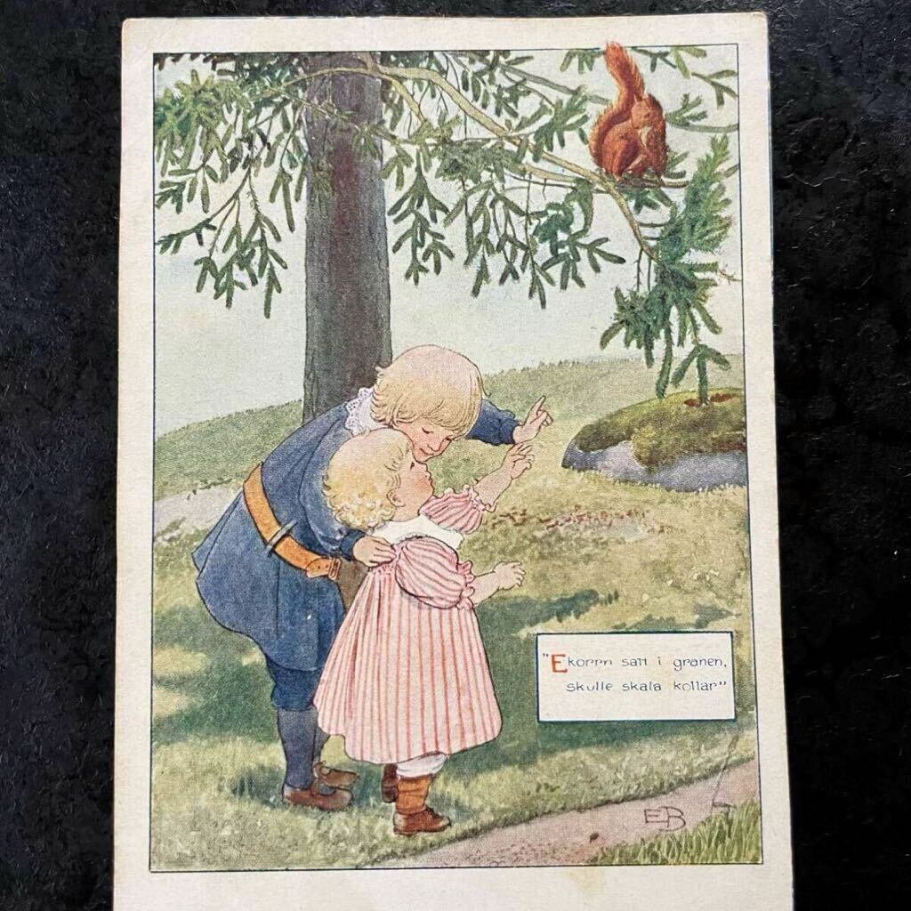 Elsa Beskow L sa* Beth kof* античный открытка книга с картинками автор Ekorrn squirrel.. белка девочка девушка Швеция открытка с видом 