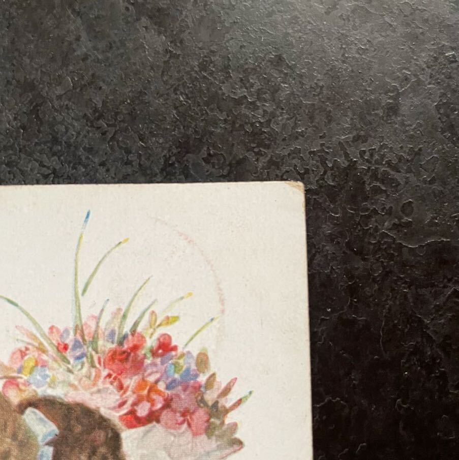 アーティスト作 ★ アンティーク ポストカード 1918年消印 新年 お祝い 子供 女の子 可愛い 花束 ドイツ オーストリア 絵葉書_画像5
