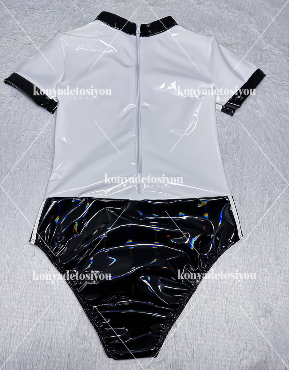 LJH23012白＆彩黒 超光沢 レオタード コスプレ スクール水着 競泳水着 スクール水着 体操服 仮装 変装 イベント コスチュームの画像5