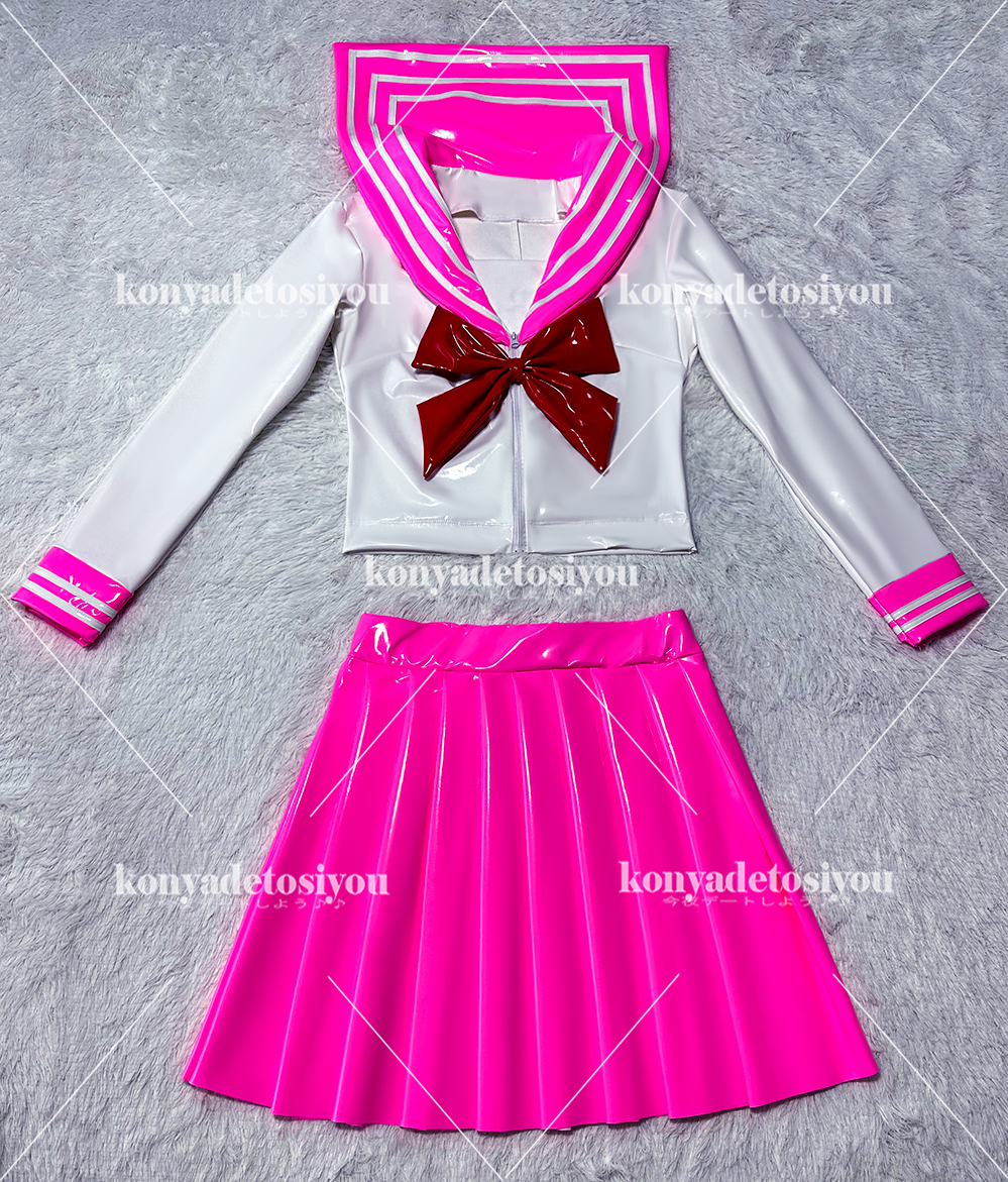 LJH23042 white & pink super lustre pretty sailor manner tops + pleated skirt cosplay JK student uniform fancy dress female cabaret club employee change equipment Event costume 