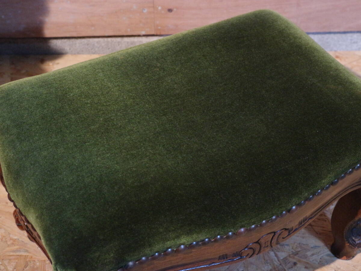  Британия античный * кошка ножек foot табурет / зеленый / стул / поясница ../ подставка для ног / старый дерево / стремянка / магазин инвентарь / дисплей / Англия Vintage мебель 