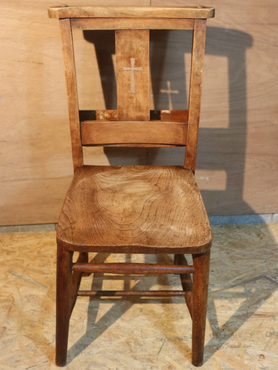 フランス アンティーク Church Chair/チャーチ チェア 教会 背面ポケット付 店舗什器 コレクション 西洋 家具 インテリア 宮城県から_画像1