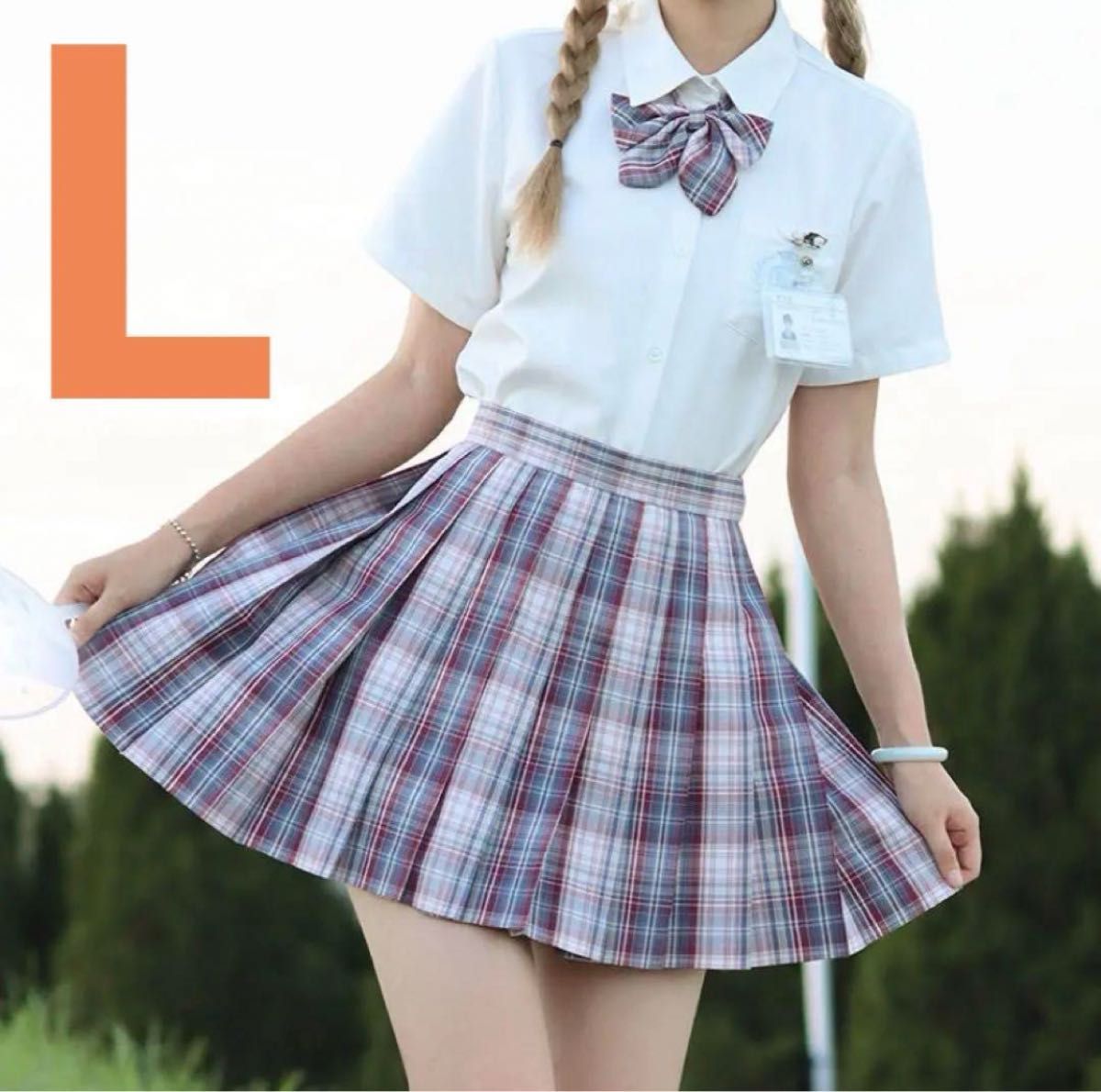 JK制服　コスプレ高校生　なっちゃん制服　サイズL  ３点セット ブラウス 学生服 コスプレ衣装 チェックスカート