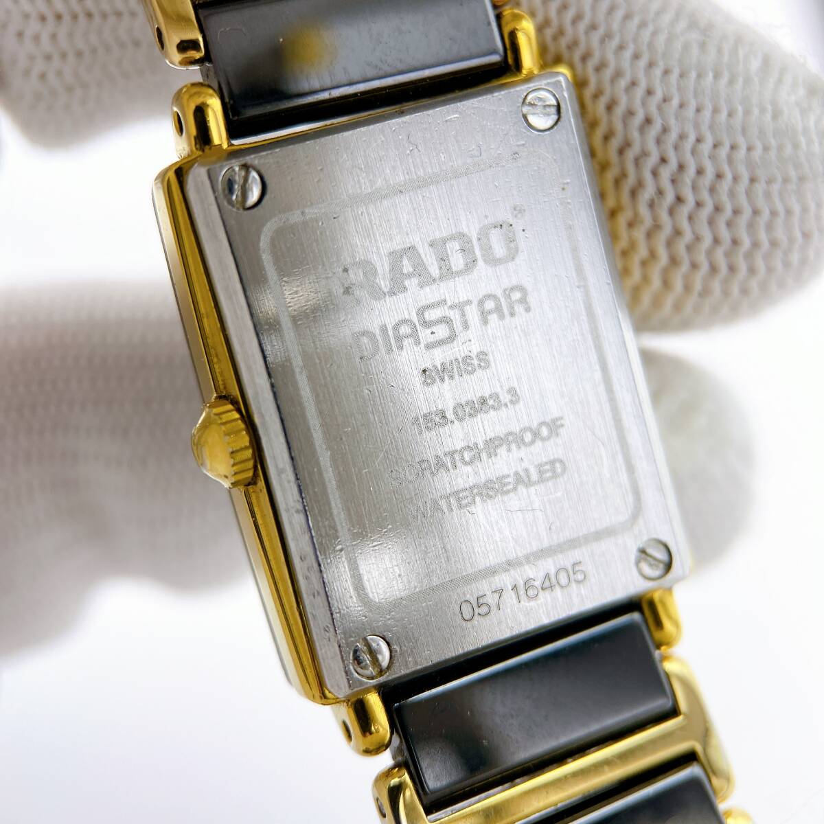 【稼働品】ラドー RADO ダイヤスター DIASTAR 腕時計 クオーツ QZ 黒文字盤 ティタニウム 純正ベルト 153.0383.3 レクタン 動作 1円_画像9