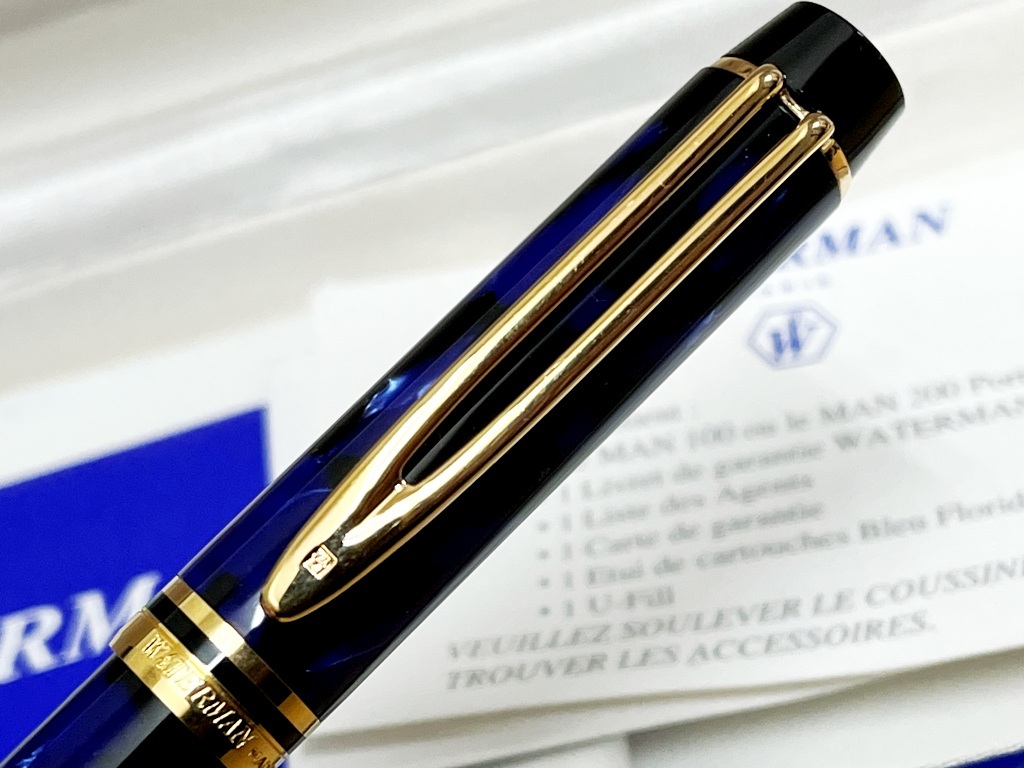 ☆WATERMAN/ウォーターマン ゴールド×ブルーマーブル ペン先 18K 750 万年筆《試し書き×/中古品》☆ _画像3