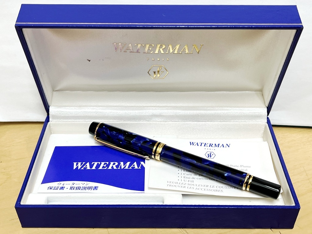 ☆WATERMAN/ウォーターマン ゴールド×ブルーマーブル ペン先 18K 750 万年筆《試し書き×/中古品》☆ _画像1