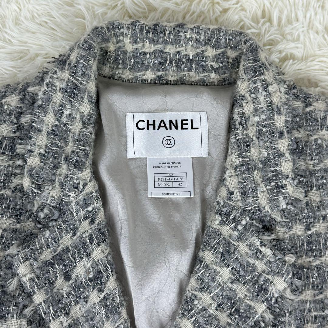 【美品・希少】CHANEL シャネル 05A ツイード ジャケット チェーン ココマーク ボタン 大きいサイズ P27174 42 L_画像4