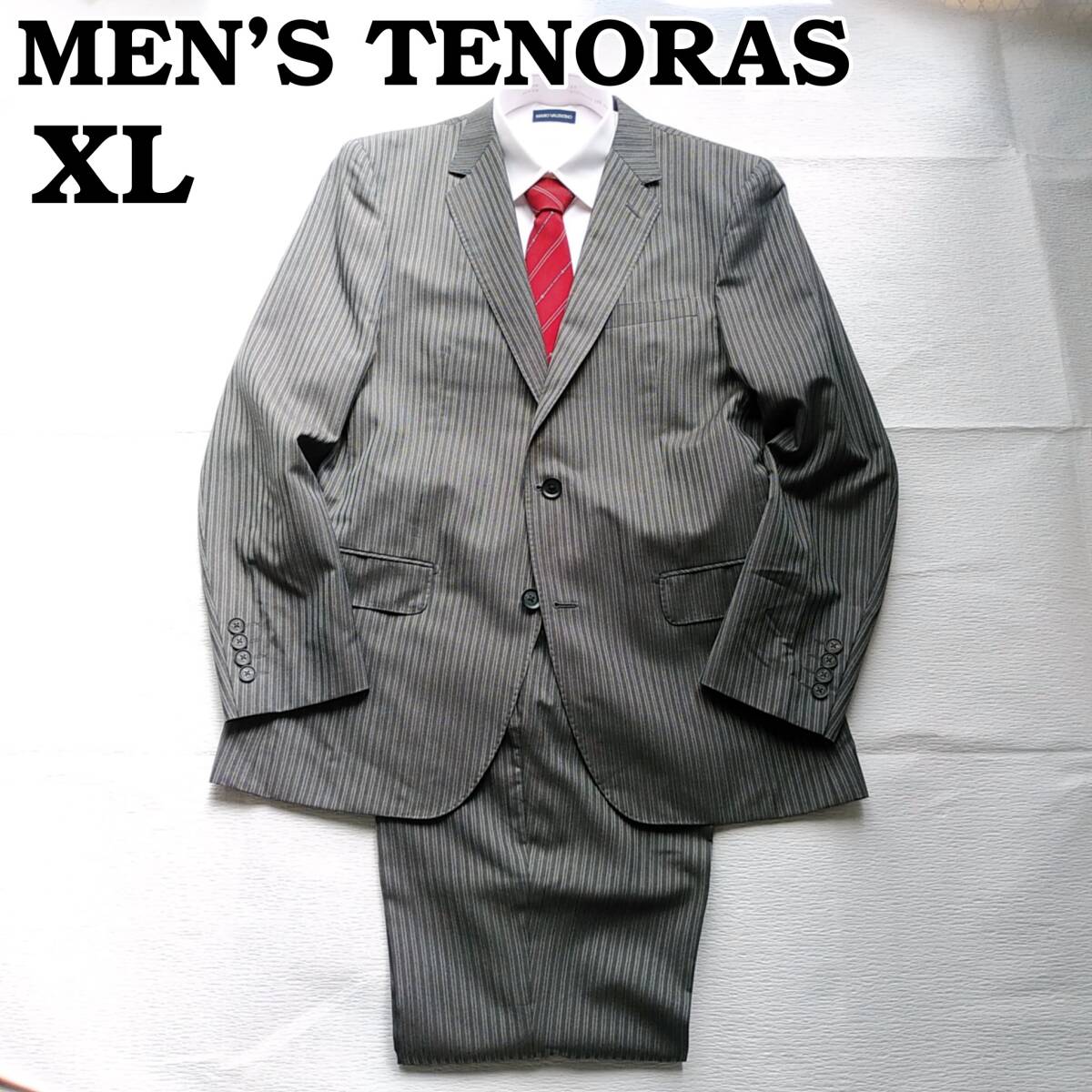 大きいサイズXL　MEN’S TENORAS 春秋　2B　総裏　スーツ　グレーストライプ　セットアップ　メンズティノラス　240105-17