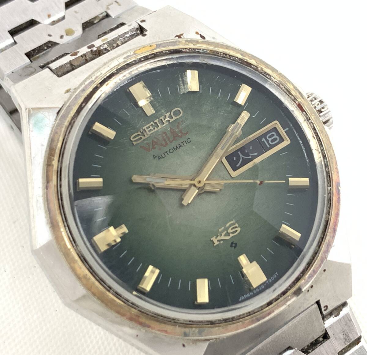 T03/104 SEIKO KS キングセイコー VANAC カットガラス 自動巻き AUTOMATIC オートマチック 純正ブレス 腕時計 5626-7180 グリーンの画像2