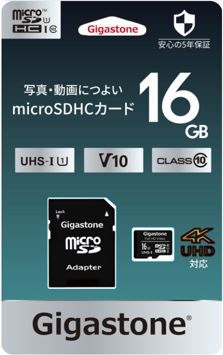 16GB microSDXCカード Gigastone UHD対応 microSDカード 読み書き10MB/s フルHD撮影 ギガストーンGJMX-16GV1 SDアダプタ付 の画像1