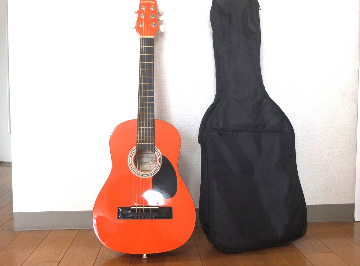 SEPIA　CRUE　ミニギターW50オレンジ色　　弦高調整済み　　ソフトケース付_ソフトケース付き
