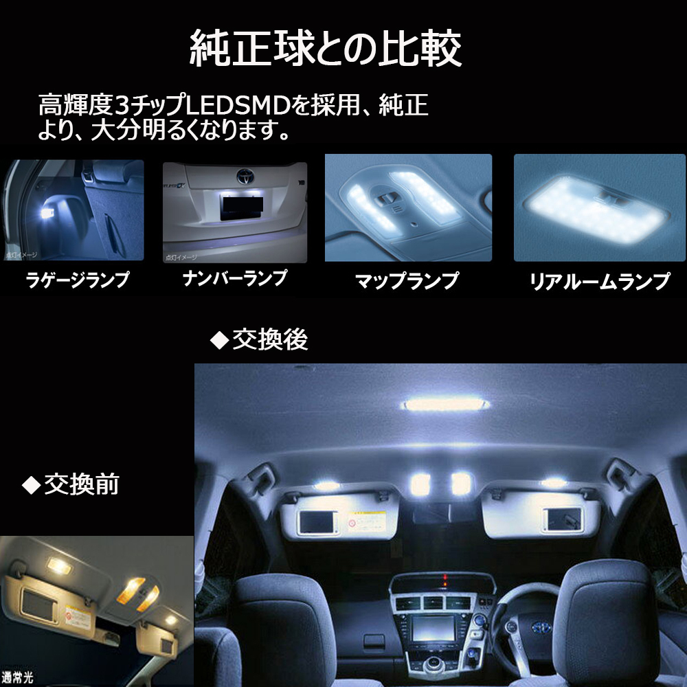 LEDルームランプ トヨタ プリウス プリウスα 30系 ZVW30 ZVW40 ZVW41 PHV35 専用設計 16段調光 リモコン付 6000K 7点セット 1年保証_画像3