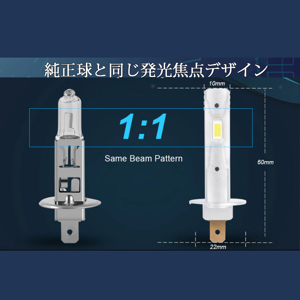 LEDフォグランプ H1 DC12V/24V 8000ルーメン 6000K ホワイト 2個セット 1年保証[M便 0/1]の画像2