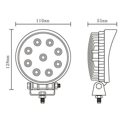 LEDワークライト 作業灯 DC12V/24V兼用 27W 1800ルーメン 6000K ホワイト 広角60° 丸型 CREE 9連 2個セット 30日保証_画像4