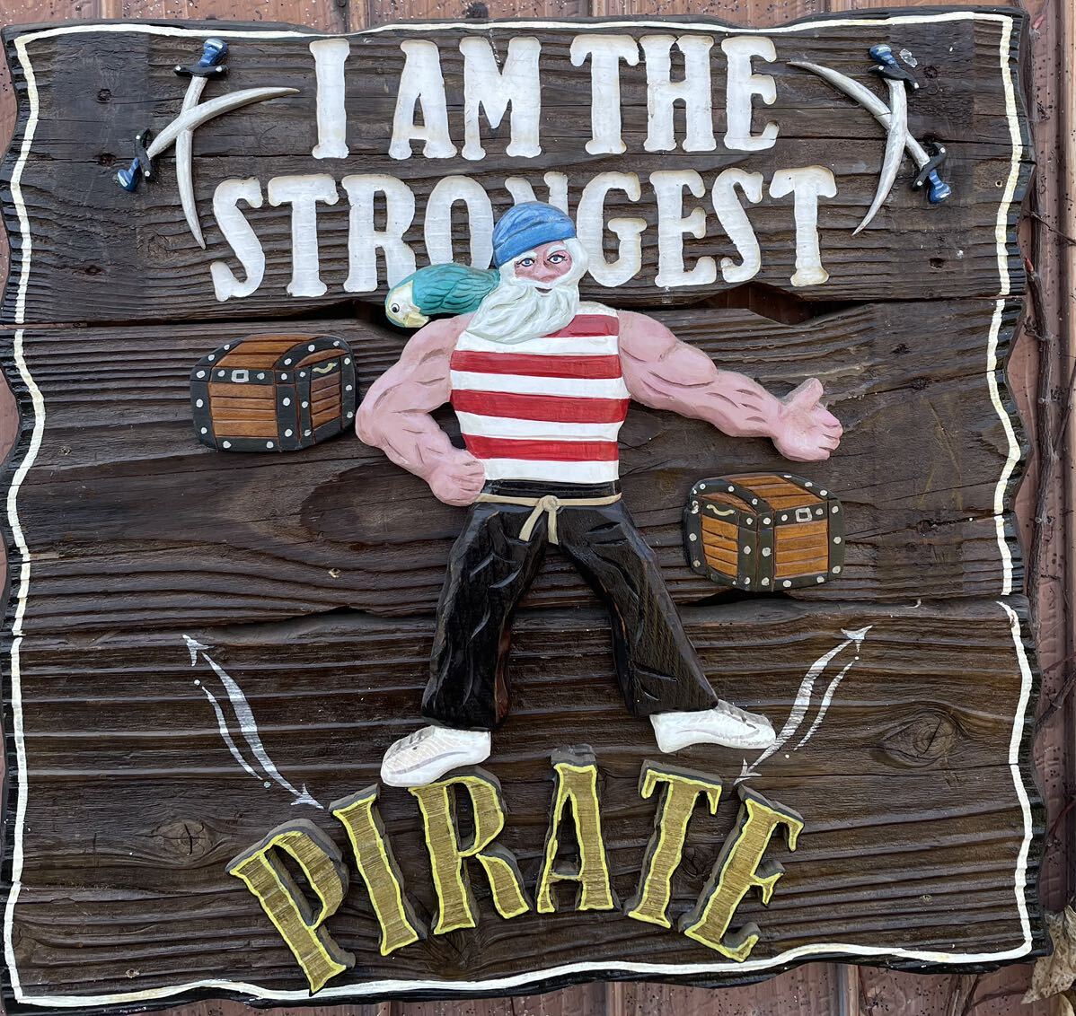 ◆1980年代のビンテージ木製看板・海賊、パイレーツ■マリン雑貨・木彫り船長、キャプテン・バー・ウィスキー、看板、_画像2