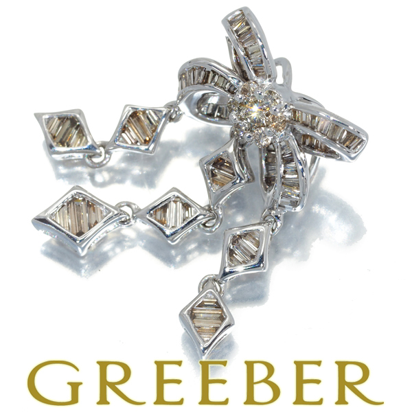 【即納】 2種カット リボン 0.64ct ダイヤ ペンダントトップ GENJ K18WG ダイヤモンド