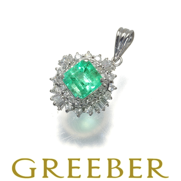 【50%OFF】 エメラルド 0.75ct ダイヤ 0.35ct ペンダントトップ Pt900 GENJ 大幅値下げ品 エメラルド
