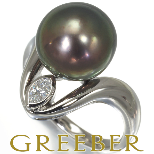 クリスマスツリー特価! 0.12ct ダイヤ 11.7mm 黒蝶真珠 ブラックパール リング タサキ 15号 BLJ Pt900 指輪