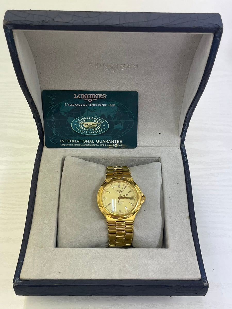 LONGINES ロンジン CONQUEST コンクエスト PERPETUAL V.H.P. L1.632.2 デイト ゴールド文字盤 メンズ クオーツ 電池式 腕時計 動作未確認_画像8