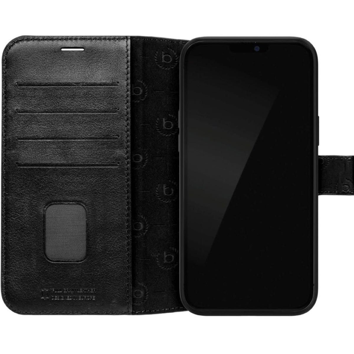 ブガッティ光沢電話ケース iPhone 13対応プレミアムレザーウォレット 手帳型 iPhone カバー ブラック スタンド機能