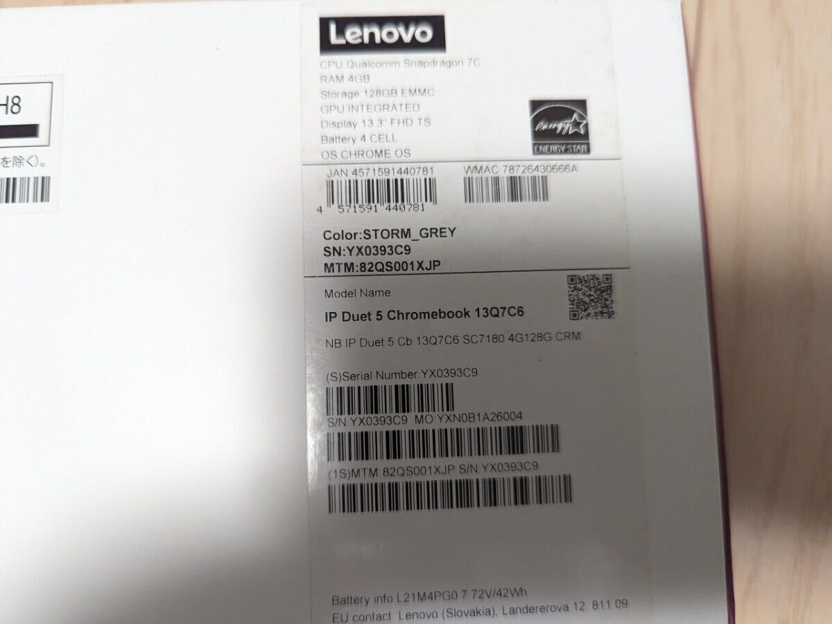 Lenovo 82QS001XJP ノートパソコン IdeaPad Duet 560 Chromebook ストームグレー　動作確認済み_画像9