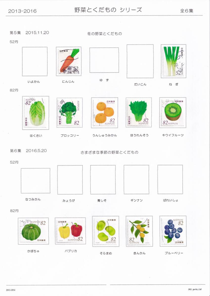 46 使用済切手整理用 リーフ（台紙） 「野菜とくだものシリーズ３Ｐ」全６集の画像3