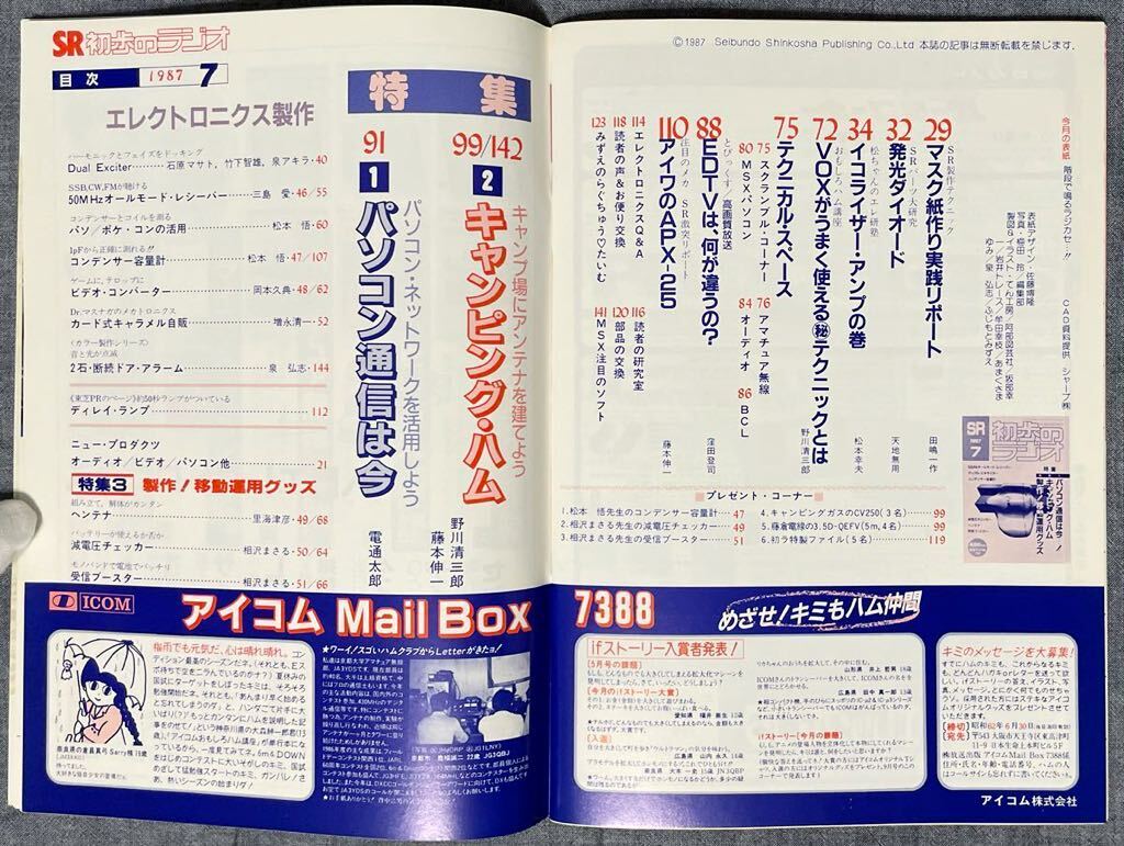 SR エレクトロニクスマガジン 初歩のラジオ 1987年 7月号 昭和62年 基板マスク紙付 減電圧チェッカー ヘンテナ 発行ダイオード コンデンサ_画像4