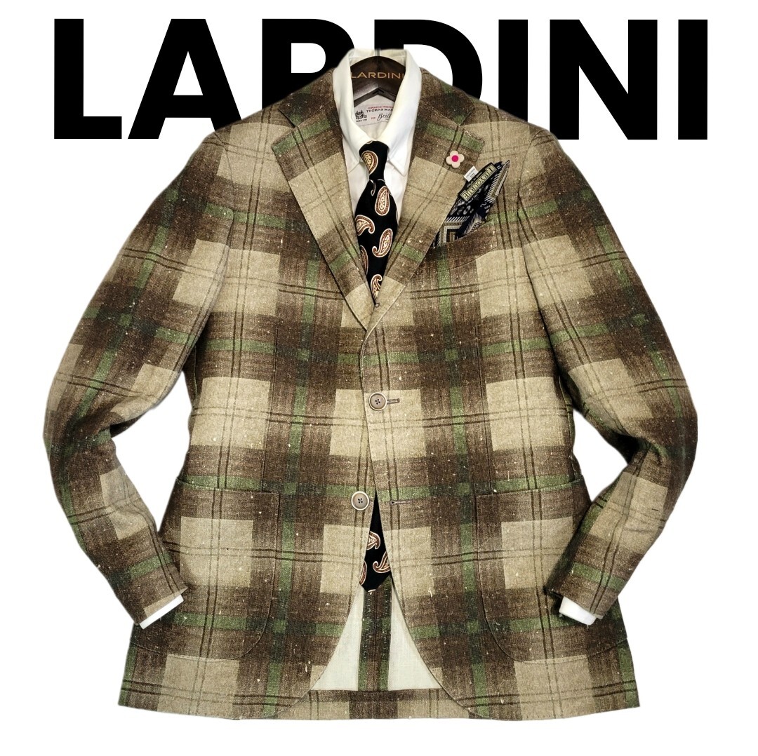 【未使用近】超高級12万 Italy ラルディーニ 春夏麻リネン混 ハンガー付 44 S LARDINI テーラードジャケット スーツネクタイ革靴パンツに◎