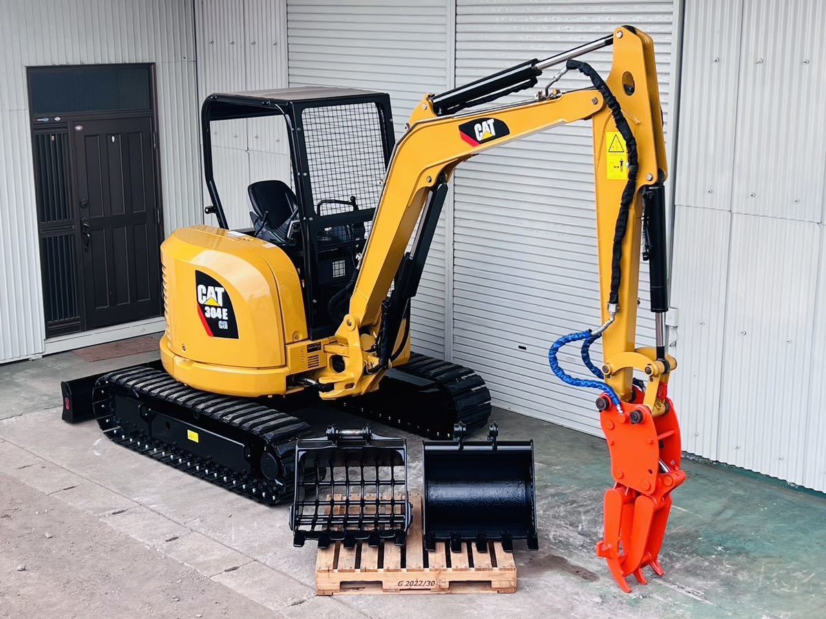 CAT 304ECR 油圧ショベル ミニユンボ 倍速付 パッド新品 タグチ工業 油圧式フォーク カギ2つ付 ふつうとスケルトンバケット セット_画像2