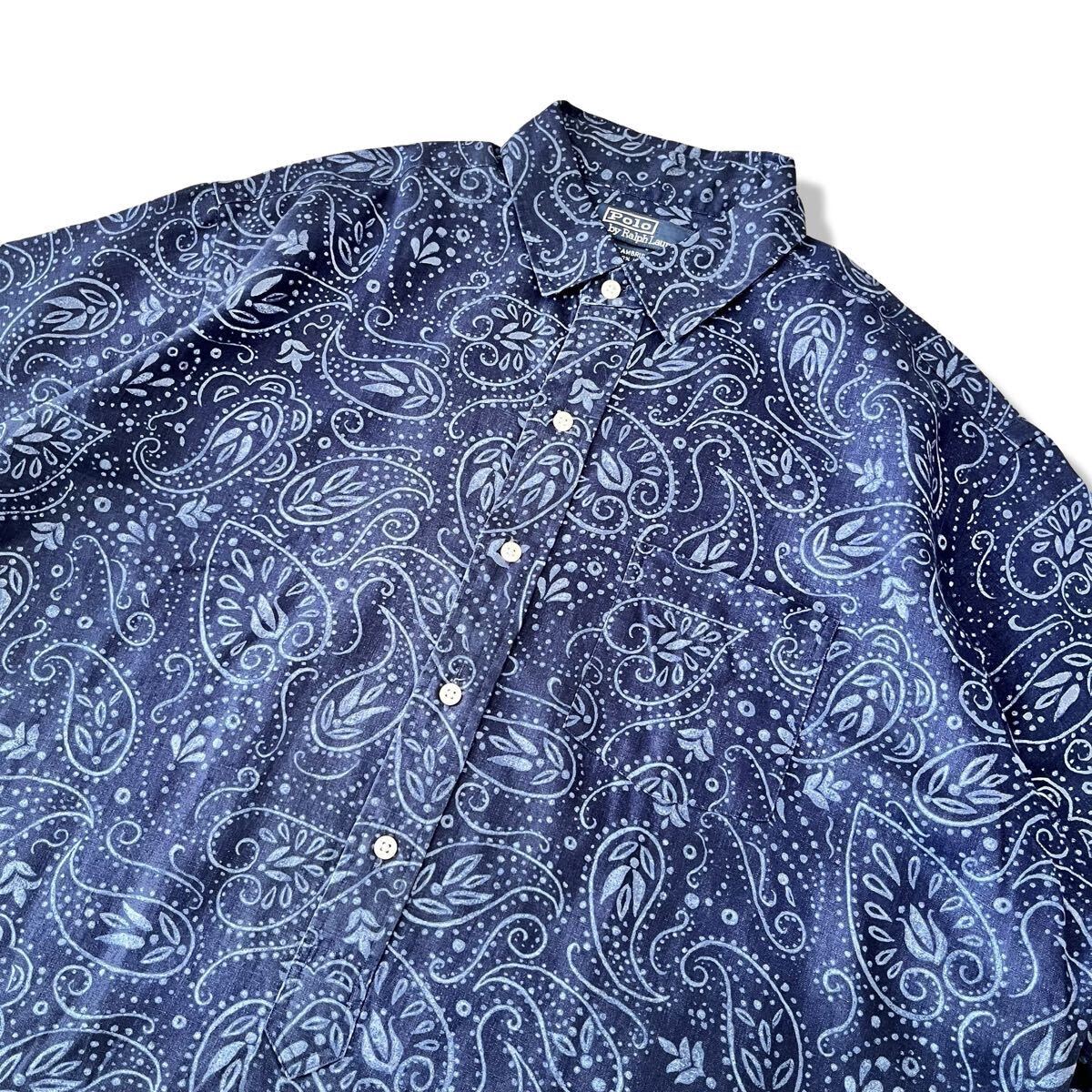 90s】ポロラルフローレン 半袖 リネン 麻 ボタンダウンシャツ L 90s】ポロラルフローレン 半袖 リネン 麻 ボタンダウンシャツ L