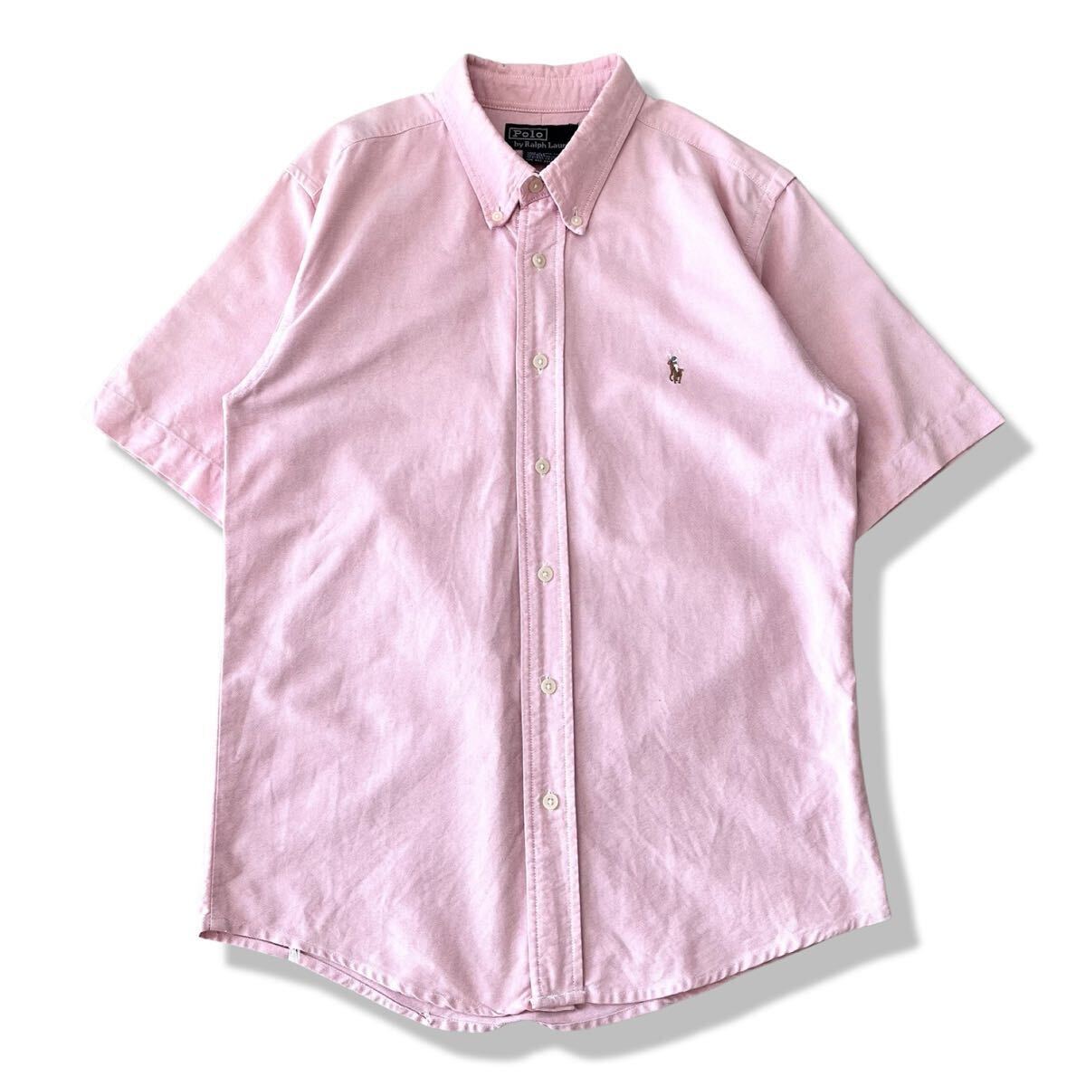 【90s】ポロラルフローレン 半袖 ボタンダウンシャツ ピンク L ポニーロゴ 刺繍ロゴ rrl clayton 90年代 コットン ヴィンテージシャツ
