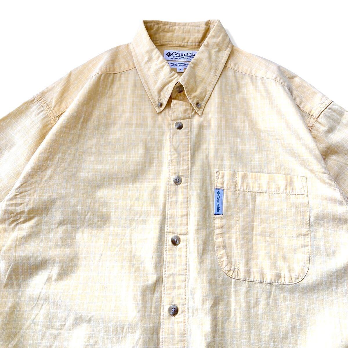 【90s】Columbia(コロンビア) チェック柄 半袖 ボタンダウンシャツ イエロー M コットン 90年代 ヴィンテージ BDシャツ アウトドア