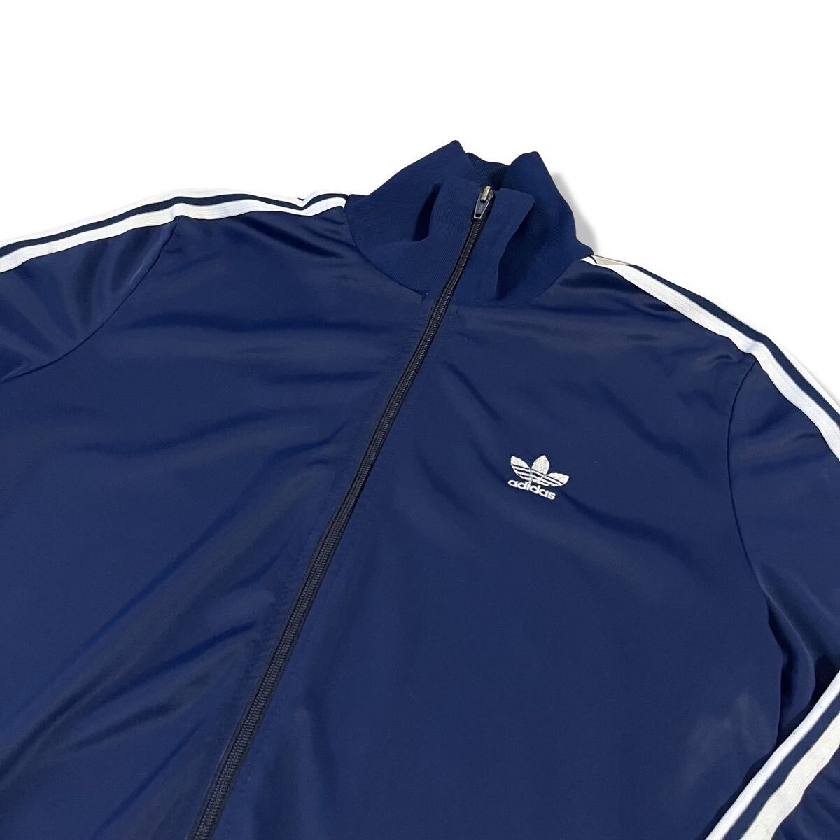 【ヴィンテージ】70s イングランド製 adidas(アディダス) 片ポケット トラックジャケット ネイビー M〜L トレフォイルロゴ ジャージ 激レア