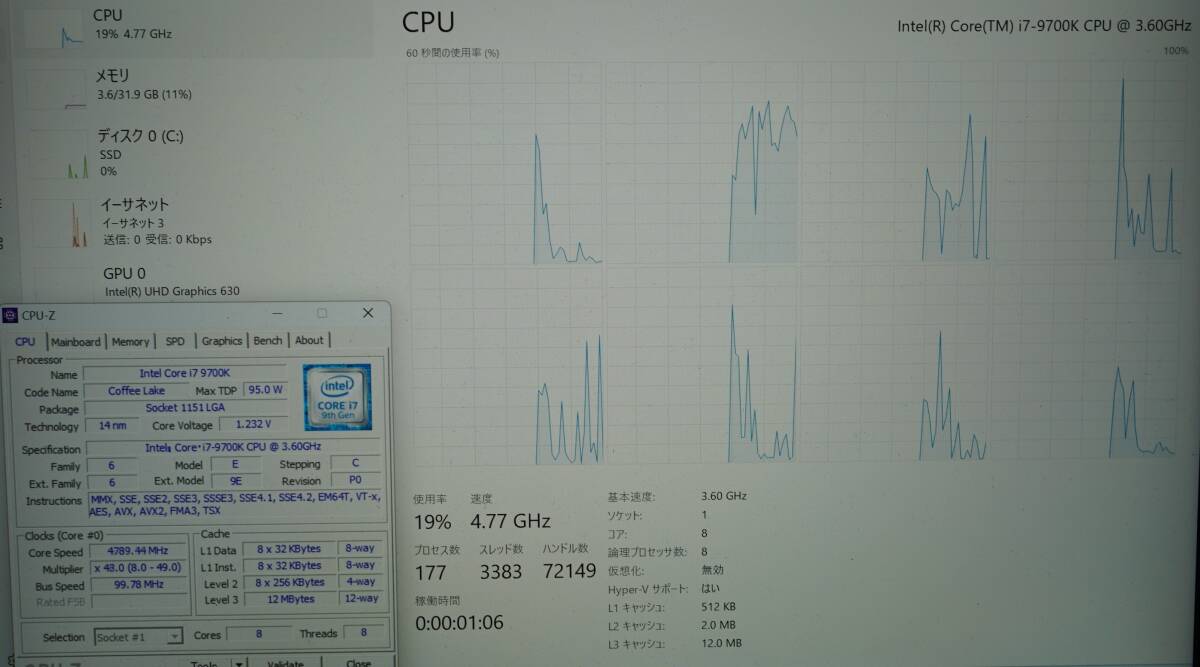 【動作確認済】Intel Core i7 9700K LGA1151 CPU本体のみの画像4