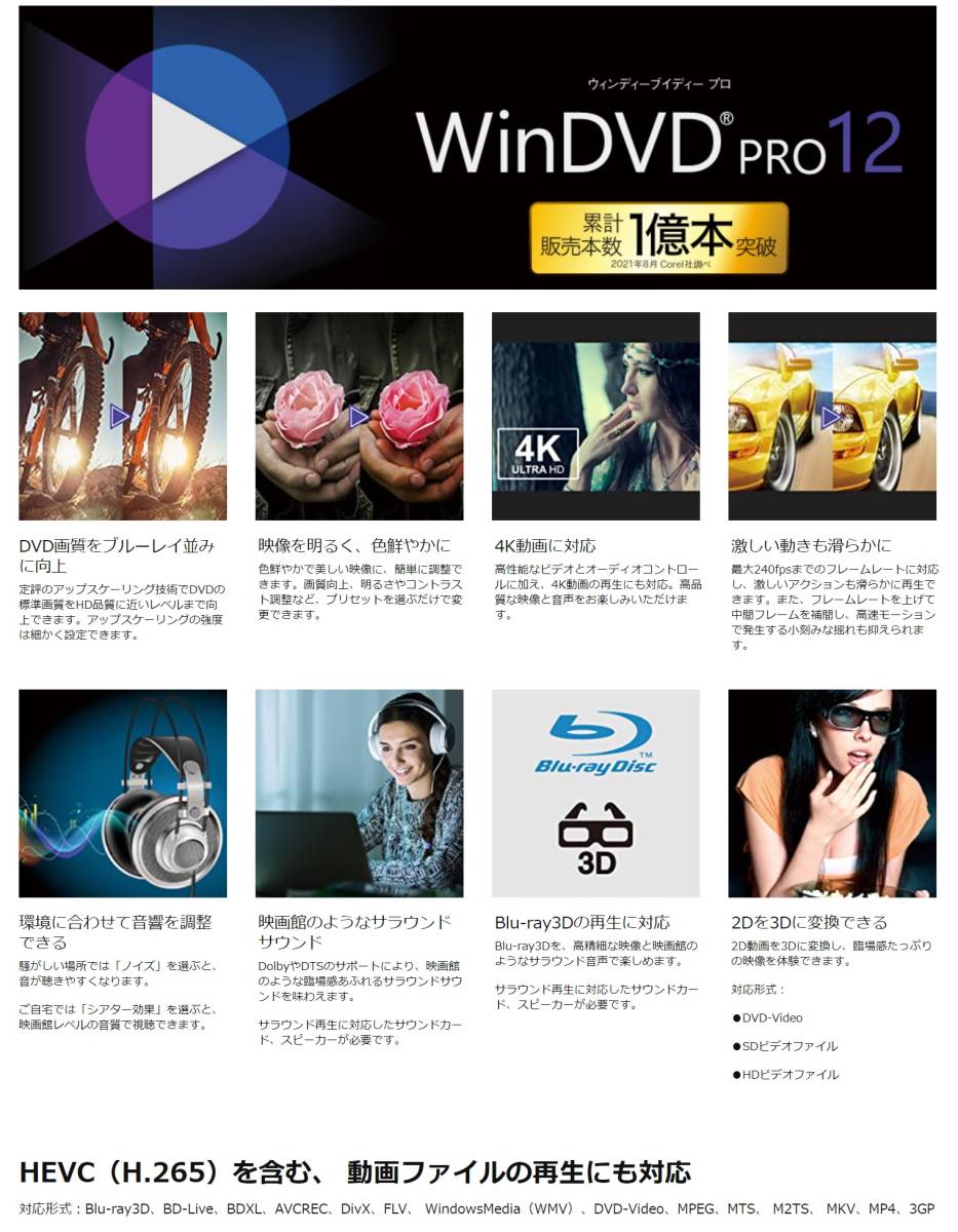永久ライセンス Corel WinDVD Pro 12 windows 10 11 対応 4K ブルーレイ DVD 3Dコンテンツ対応 動画再生ソフト 自作PC 等_画像3
