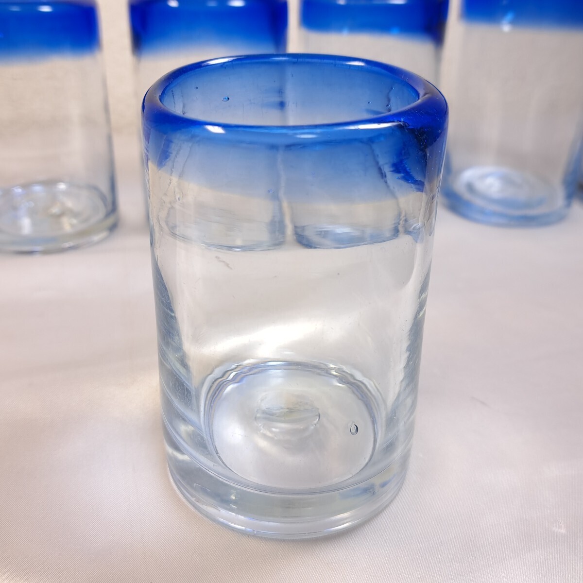 レトログラス6客まとめて/青い縁 暈し/タンブラー/ビアグラス//昭和レトロ/和ガラス/レトロガラス/氷コップ_画像8