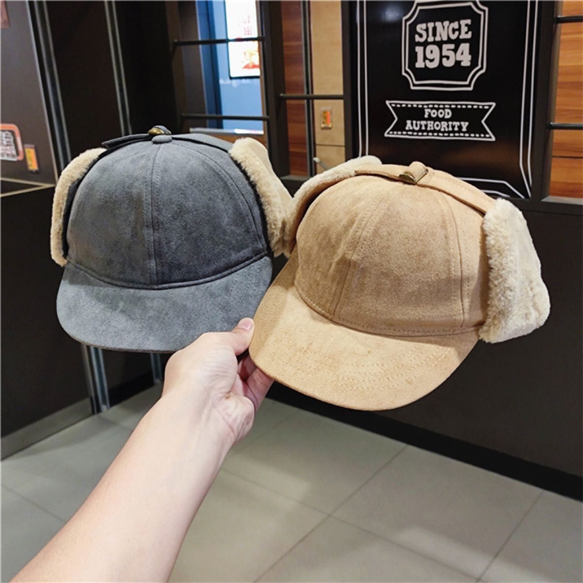 韓国 人気 ブラウン フライト キャップ ニット帽 パイロットキャップ 男女兼用 キャップ帽子 WOOL