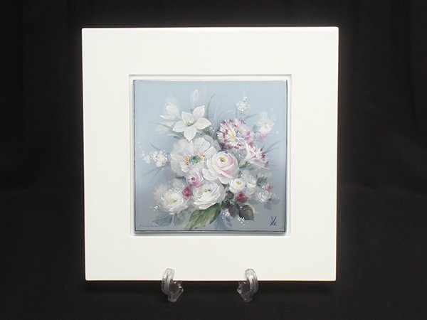 美品 マイセン 陶板画 花 植物 インテリア Meissenの画像1