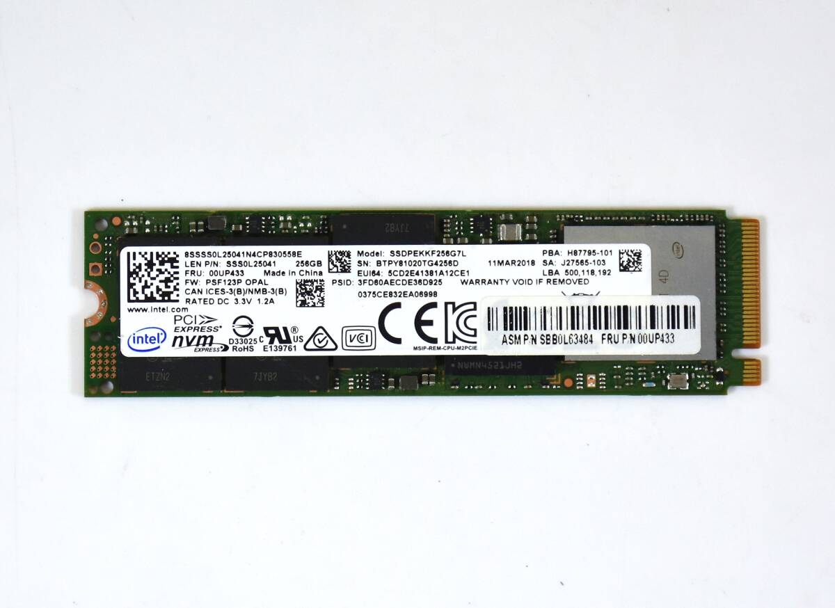 INTEL M.2 2280 NVMe SSD 256GB /健康状態96%/累積使用7472時間/動作確認済み, フォーマット済み/中古品 _画像1