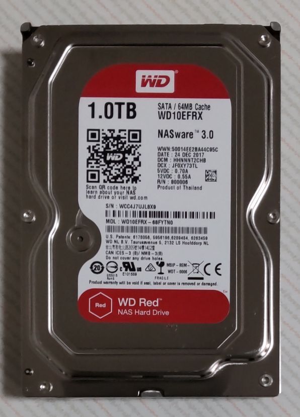 DIGA 1TB増量修理交換用HDD DMR-XP,XW,BR,BW各品番用（未使用、0時間、正常、WD-Red、静音低発熱）_画像1