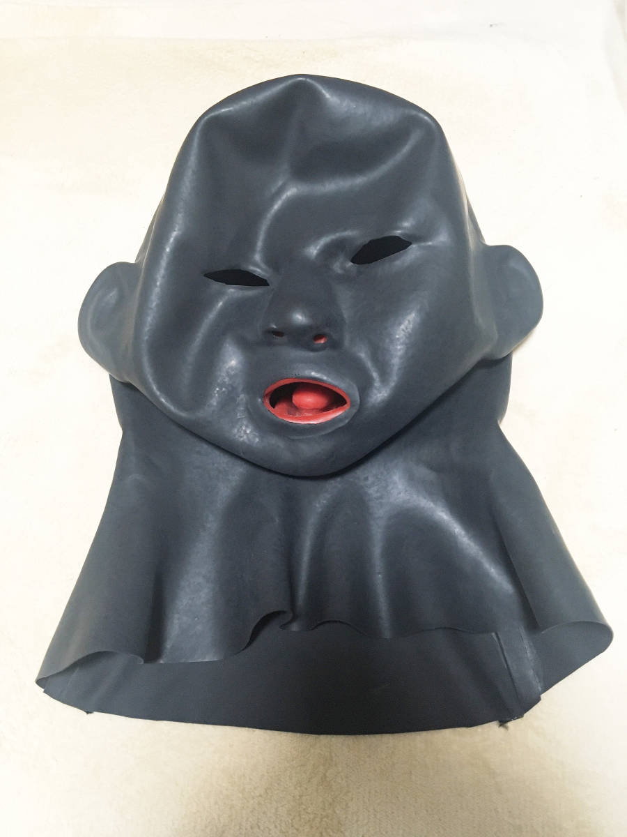 女性用 男性用 ラテックス ラバーマスク SM コスプレ チューブ ラテックスフード (頭の周りのサイズ54-57cm)の画像1