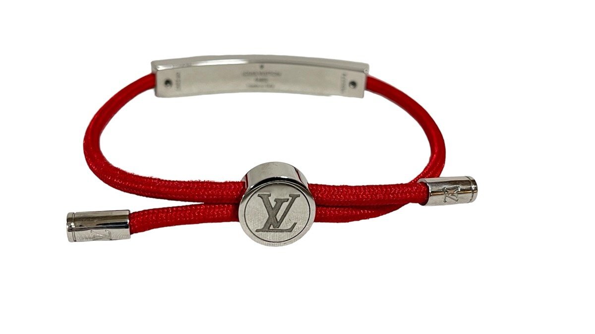 1 jpy * ultimate beautiful goods box attaching * Louis Vuitton * brass re* Space *LV Logo bracele red × silver cord red bangle men's M01127