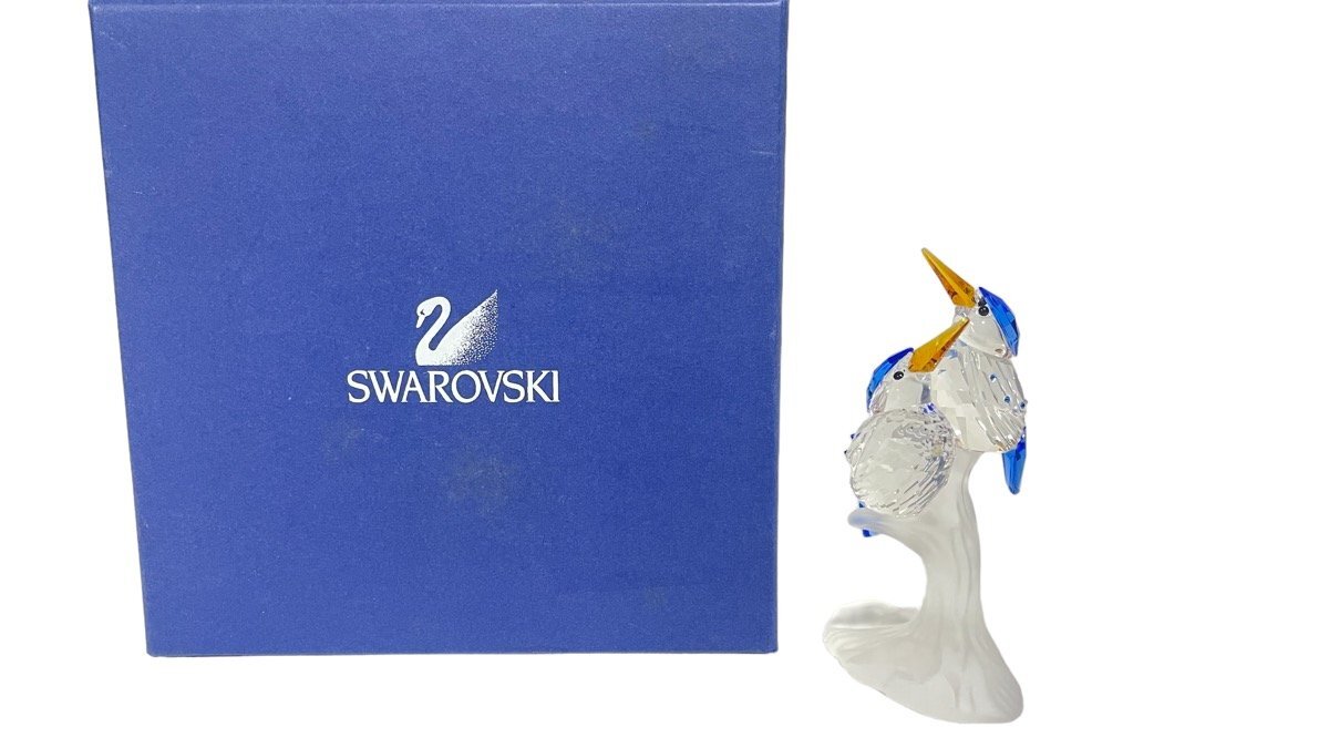 1 иен * не использовался с коробкой * Swarovski * кожа semi *... птица bird украшение Kirakira crystal интерьер редкий прозрачный crystal × голубой 