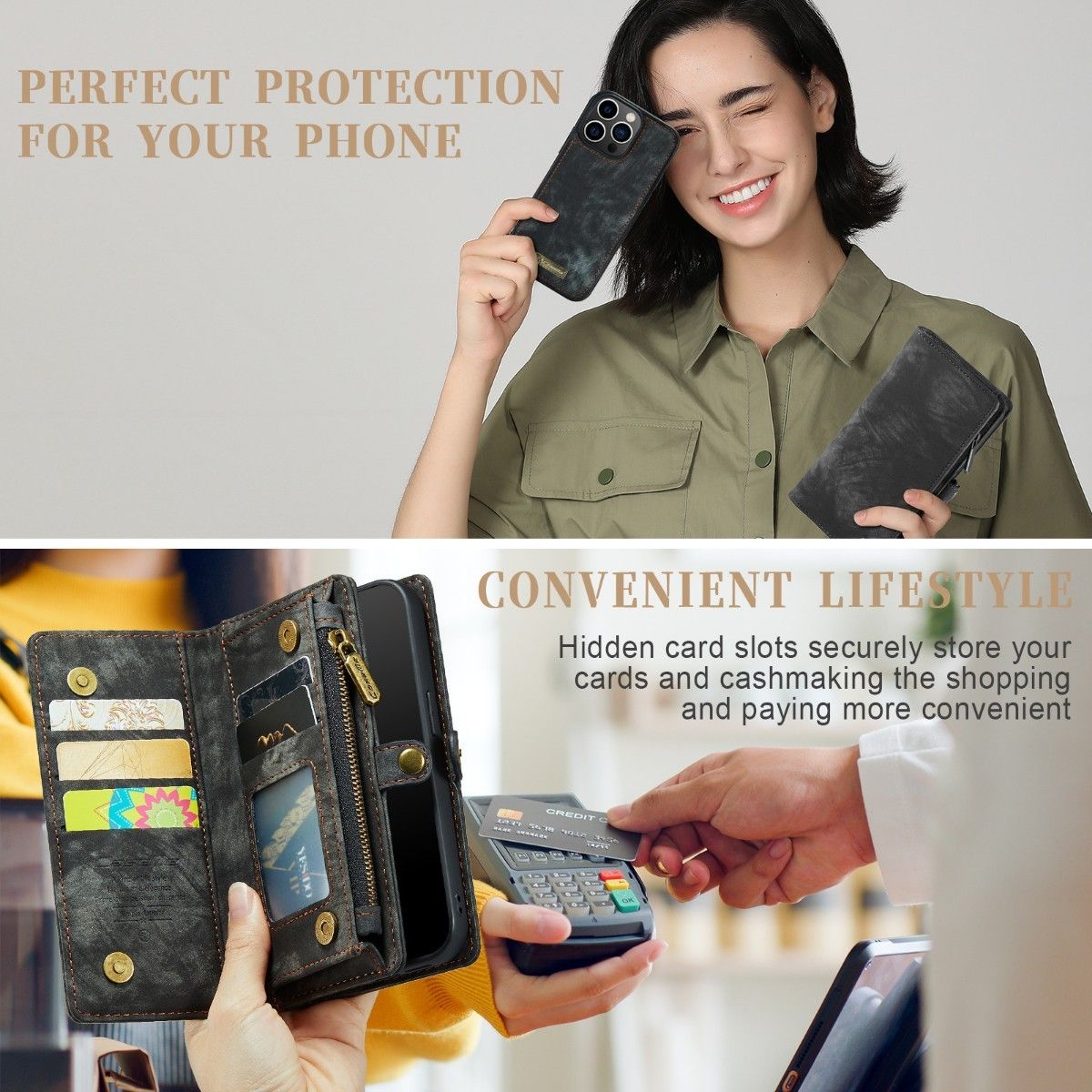 iPhone SE2第2世代SE3第3世代スマホケース & 財布/携帯バッグ手帳/グレー系ブラック黒