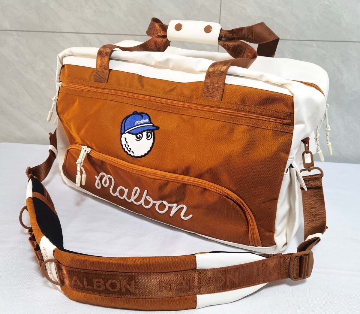 在庫処分Sale品★マルボンゴルフ　MALBON.GOLFボストンバッグ　ブラウン_画像2