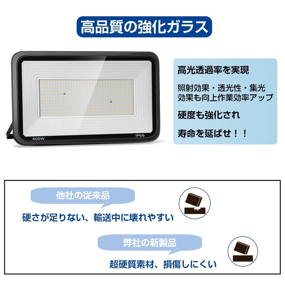 送料込 2台 LED投光器 400W 6400W相当 超高輝度 45000lm 極薄型 LED 作業灯 昼光色 6000k IP66 防水防塵 広角 屋外 照明 AC85V-150V LT-05Bの画像4