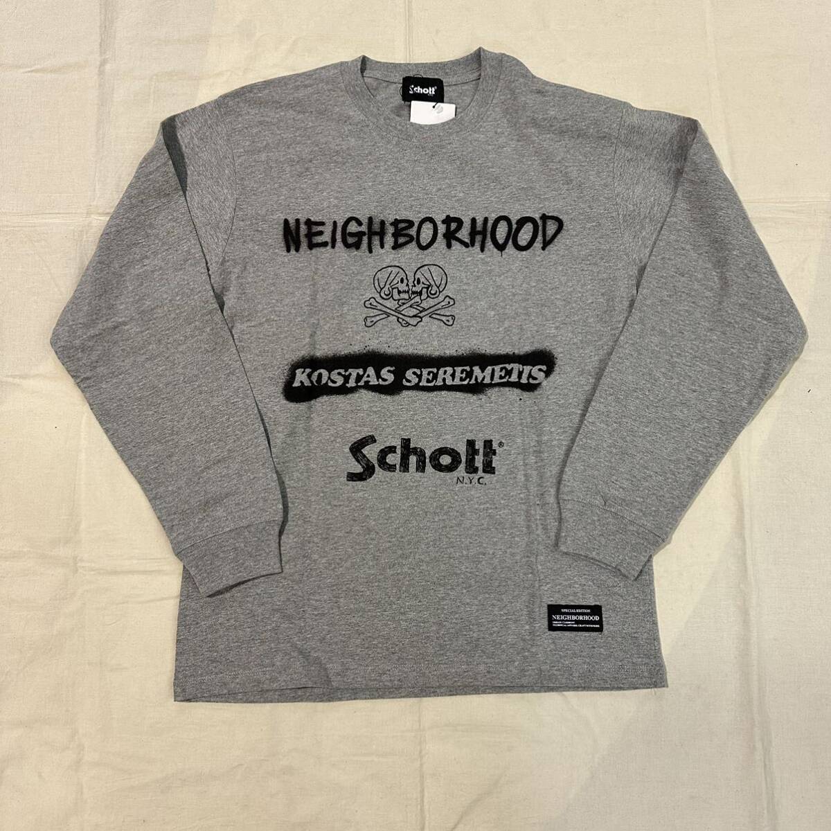 23AW 新品 NEIGHBORHOOD ネイバーフッド NH X Schott X KOSTAS SEREMETIS . TEE LS Tシャツ s GRAY_画像1