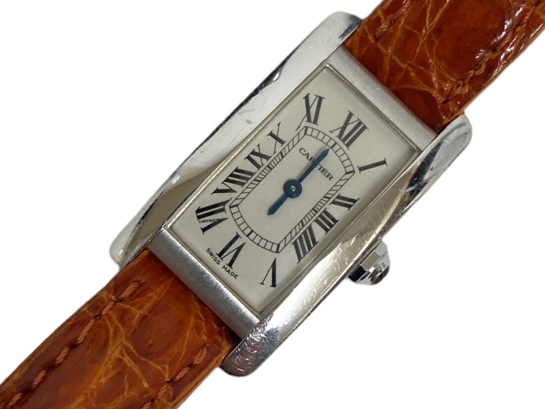 【ジャンク】Cartier カルティエ 750WG タンクアメリカン 革ベルト ウォッチ K18WG 腕時計 レディース 2489 クロコベルト クォーツ 未稼働の画像1