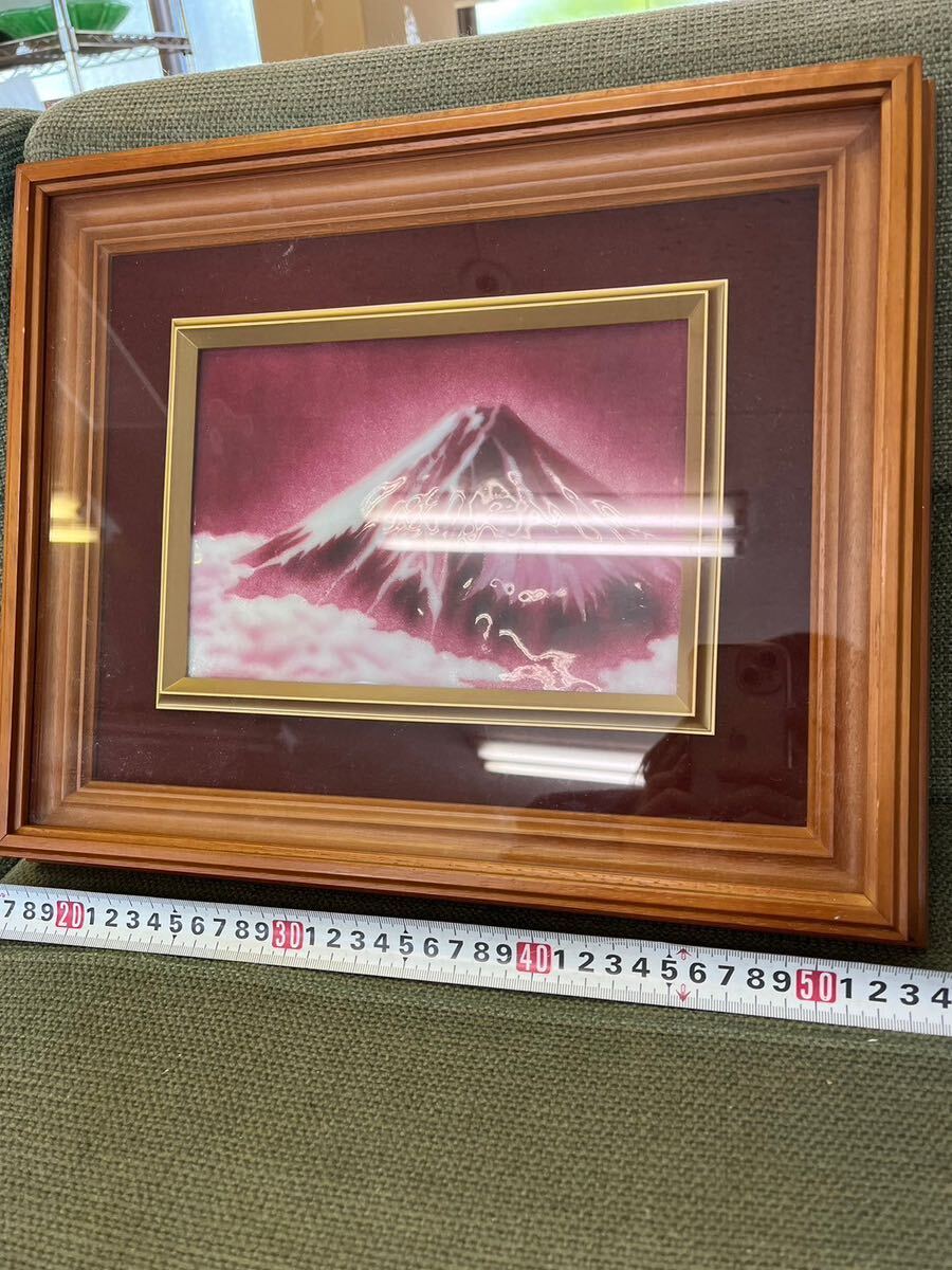 戸田0311 額装 富士山 赤富士 絵画 油絵　七宝焼_画像2